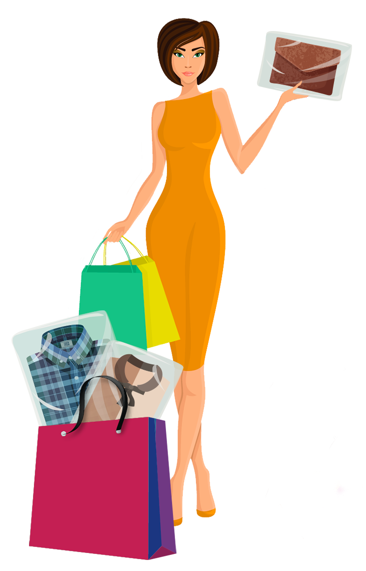 Fibeplast produzione buste e shopper disegno di donna che tiene in mano buste e shopper