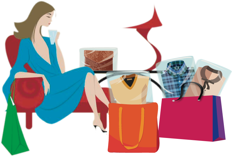 Fibeplast produzione buste e shopper figura femminile seduta contornata da buste e shopper colorate